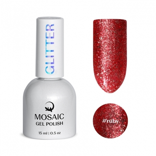 Mosaic Gel Polish Glitter geellakk (Ruby) 15 ml